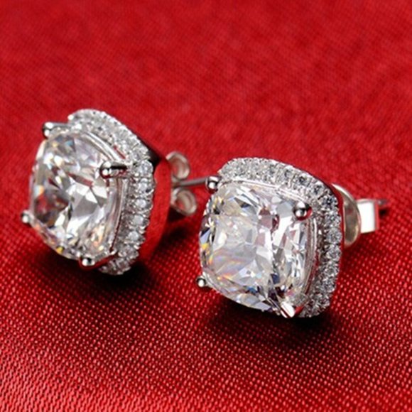🔥 CZ Cushion Cut Imitate Moissanite Stud Earrings for Women, MLNN1041 - Picture 3 of 6